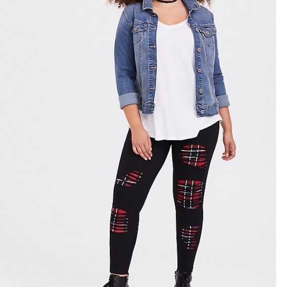 torrid Pants - Torrid Black Plaid Slashed Knit Leggings 3X